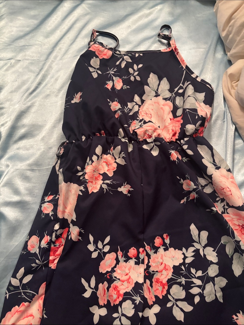 NEVER WORN NO TAGS Temu Navy Floral Spaghetti Strap Dress with Pink Blooms